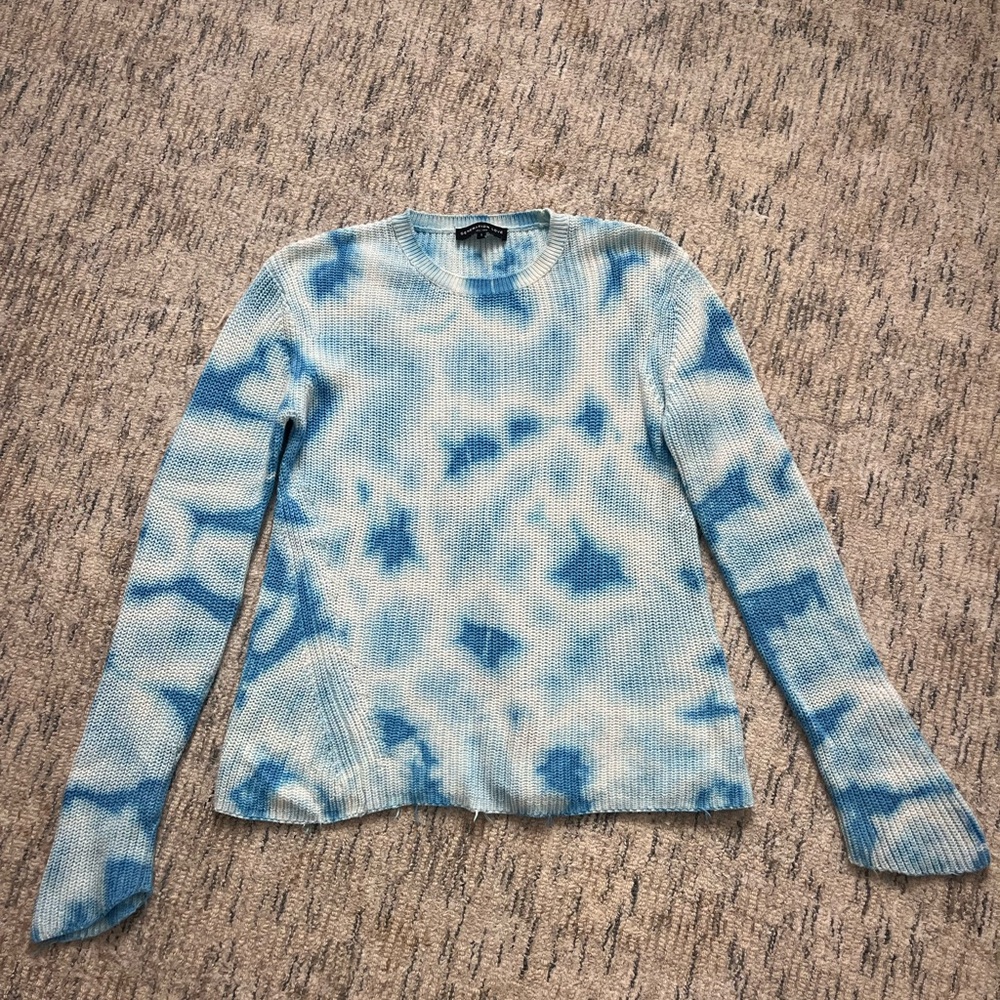 Generation Love Blue White Cotton Silk Tie Dye Rib Knit Sweater